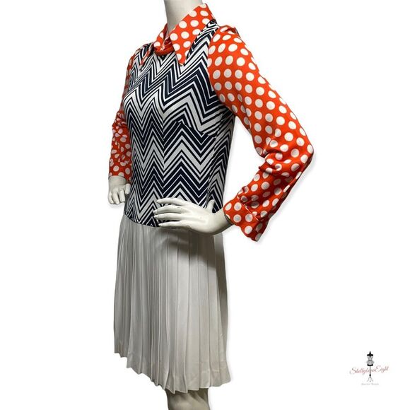 VINTAGE 1970s Fun Funky Polka Dot ZigZag Chevron Mixed Print Dress Medium 8 CuTE - Picture 12 of 14